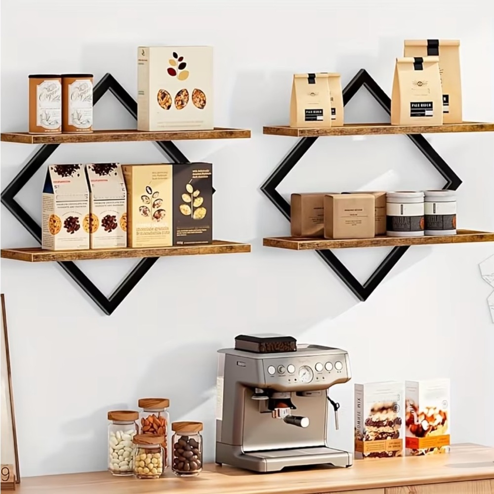 💠 Petite Black and Brown Diamond Floating Wall Shelves – Set of 2 Units - Picture 12 of 13